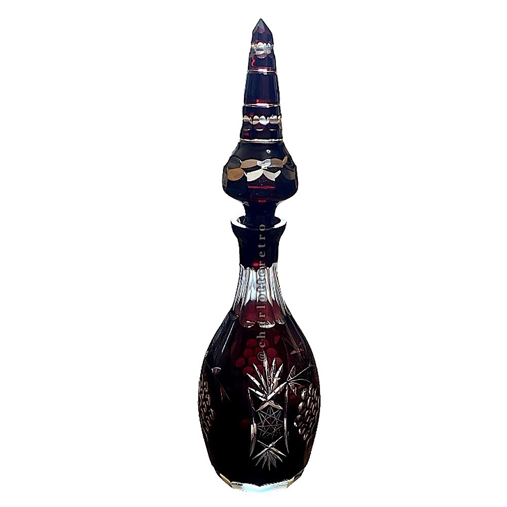 MCM vtg Ruby Czech Crystal Decanter w Stopper